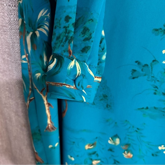 Vintage Leslie Fay Tropical Palm Tree Print Long Sleeve Shirt Dress Duster 16P - Picture 6 of 13